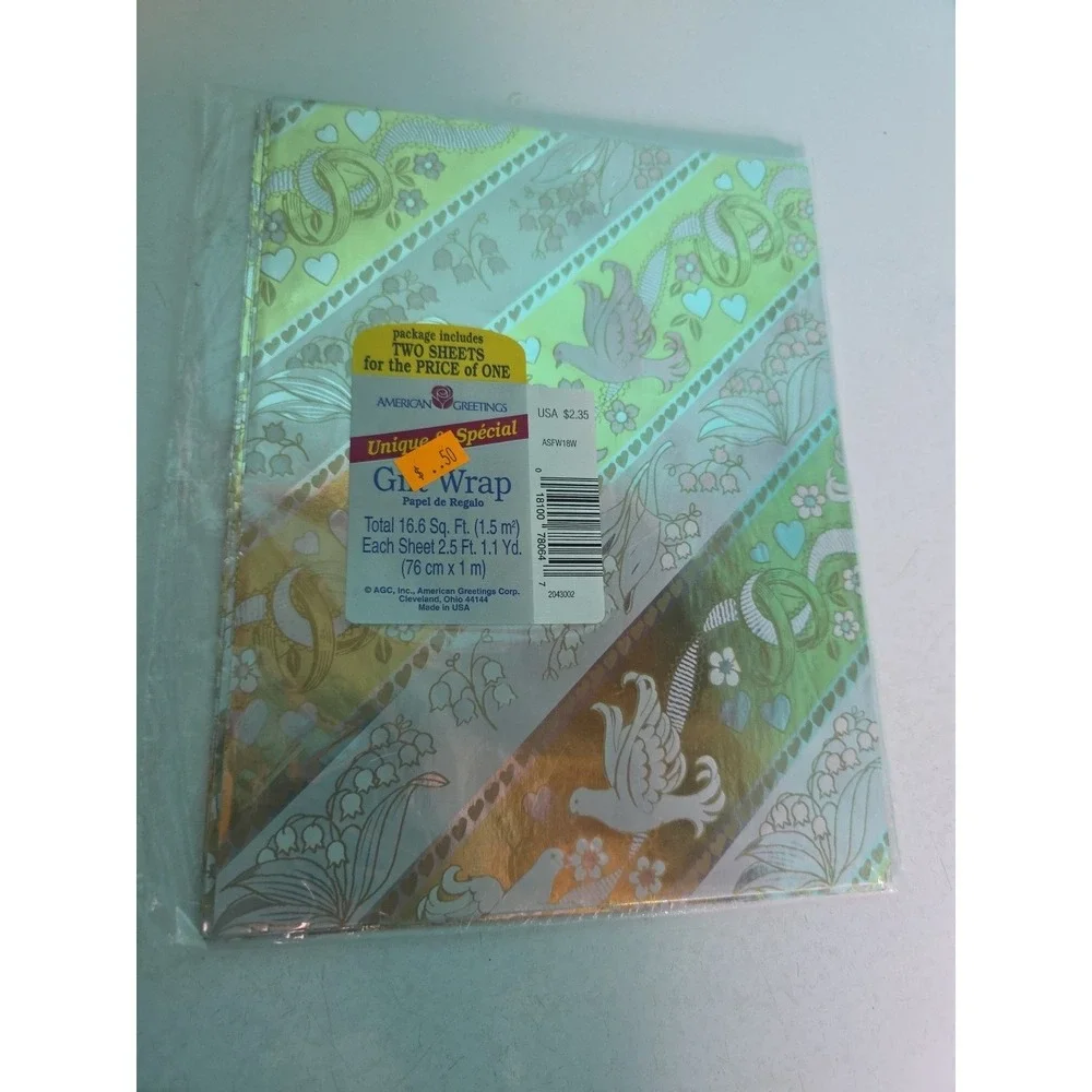 American Greeting Gift Wrap Unique And Special Gold Doves Wedding